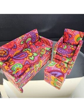 Vintage Doll Furniture Sofa Couch And Chair With Legrest Set Of 3pcs